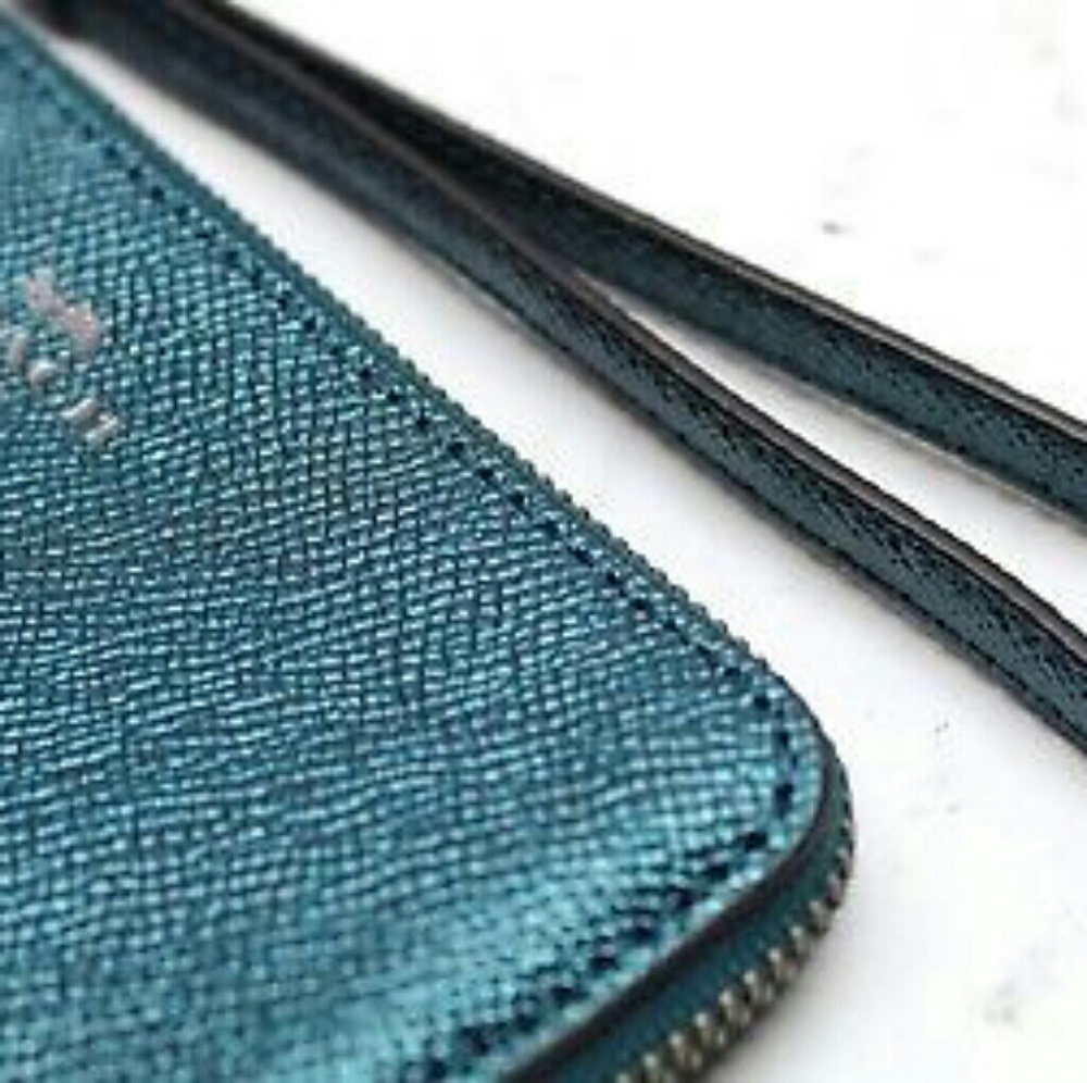 NWT COACH Leather Wristlet~Metallic Teal~F21070 - Picture 6 of 8